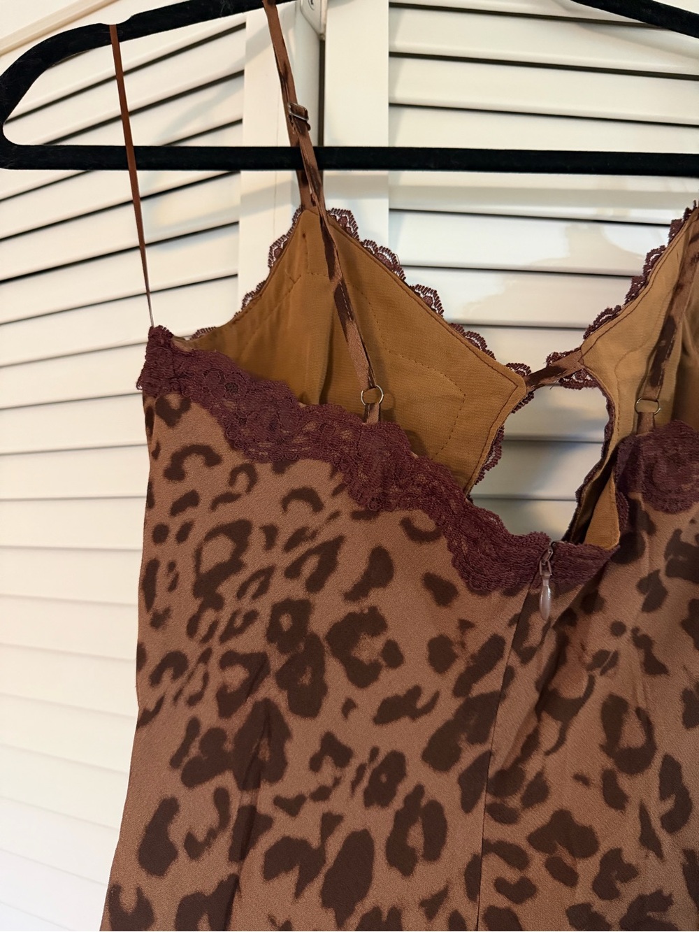 NWOT Reformation Brown Leopard-Print Slip Maxi Dress with Lace - Picture 3 of 5